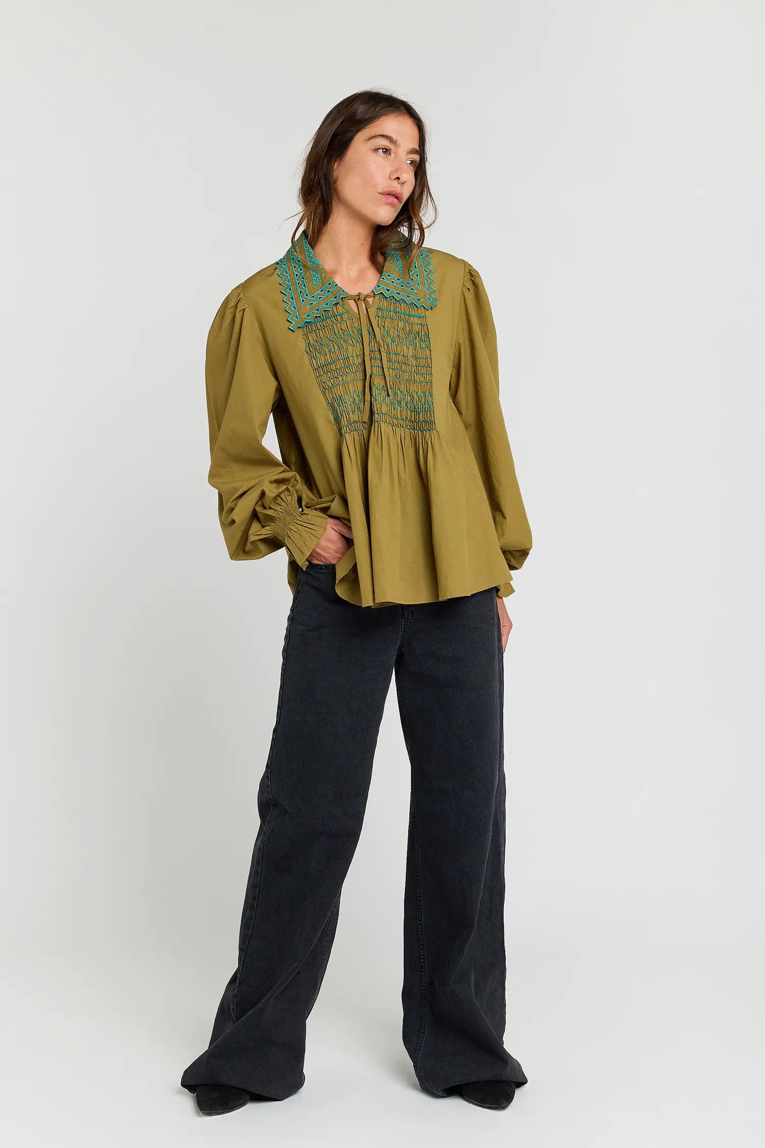 CONFIDENT khaki embroidered shirt