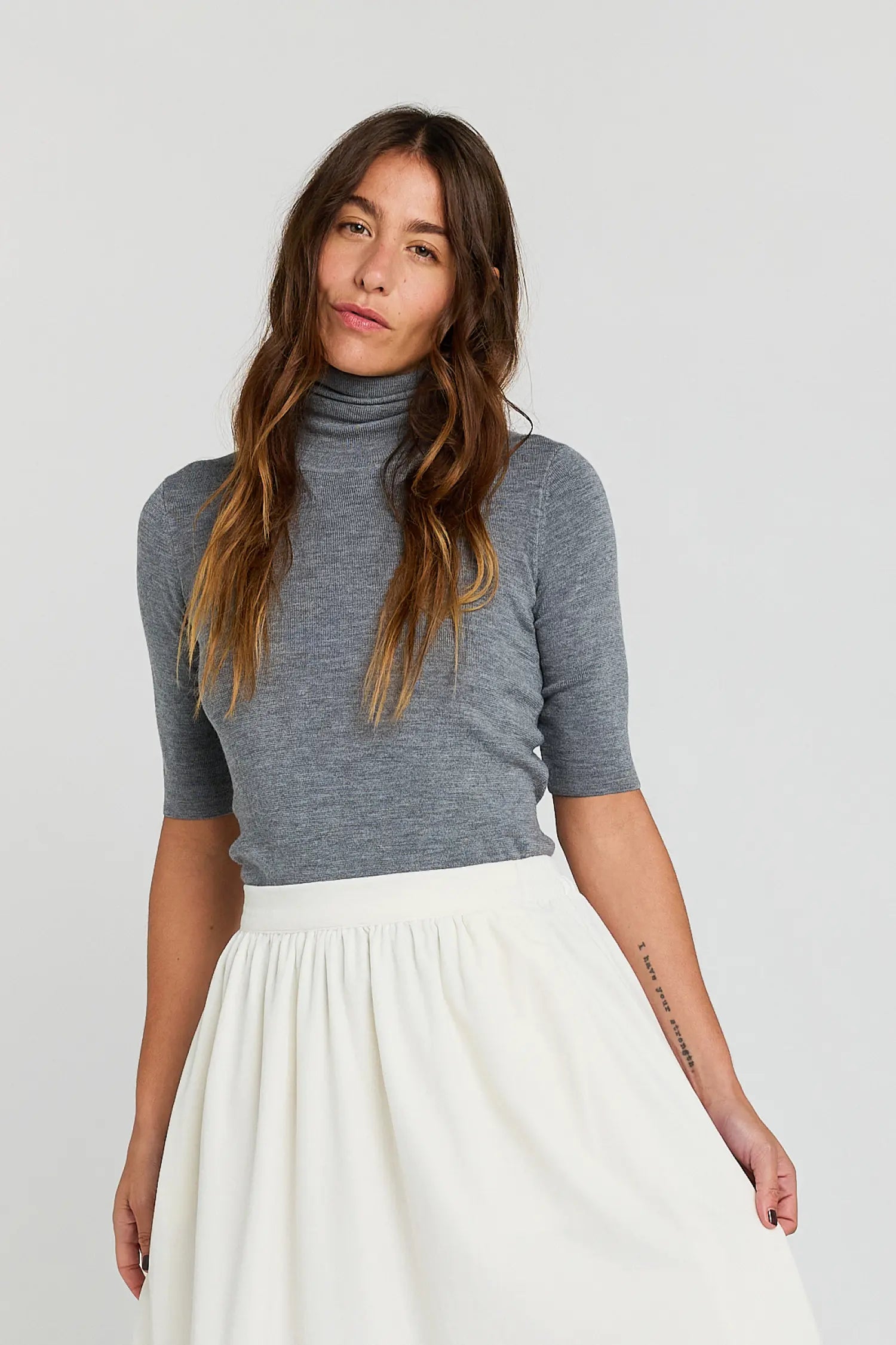 LOVE white openwork velvet skirt