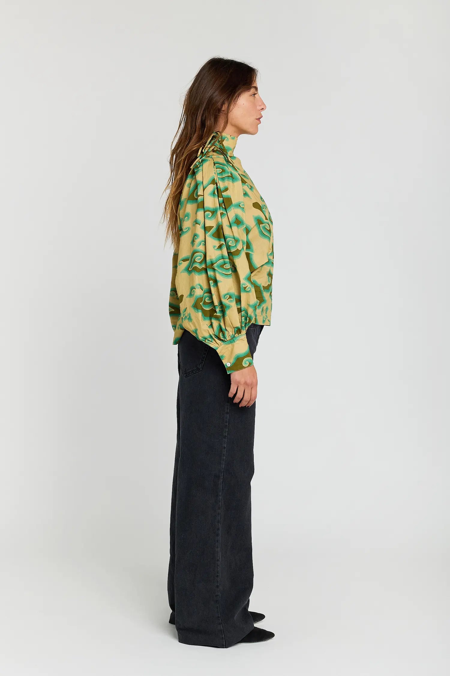 SELF green printed blouse