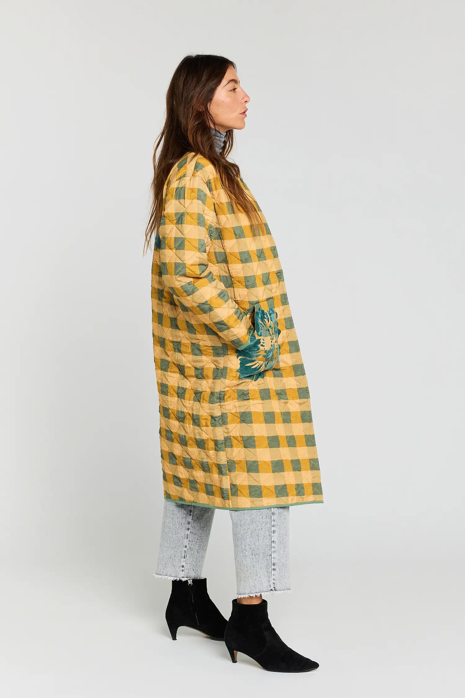 Curious Mustard and Turquoise Plaid Coat