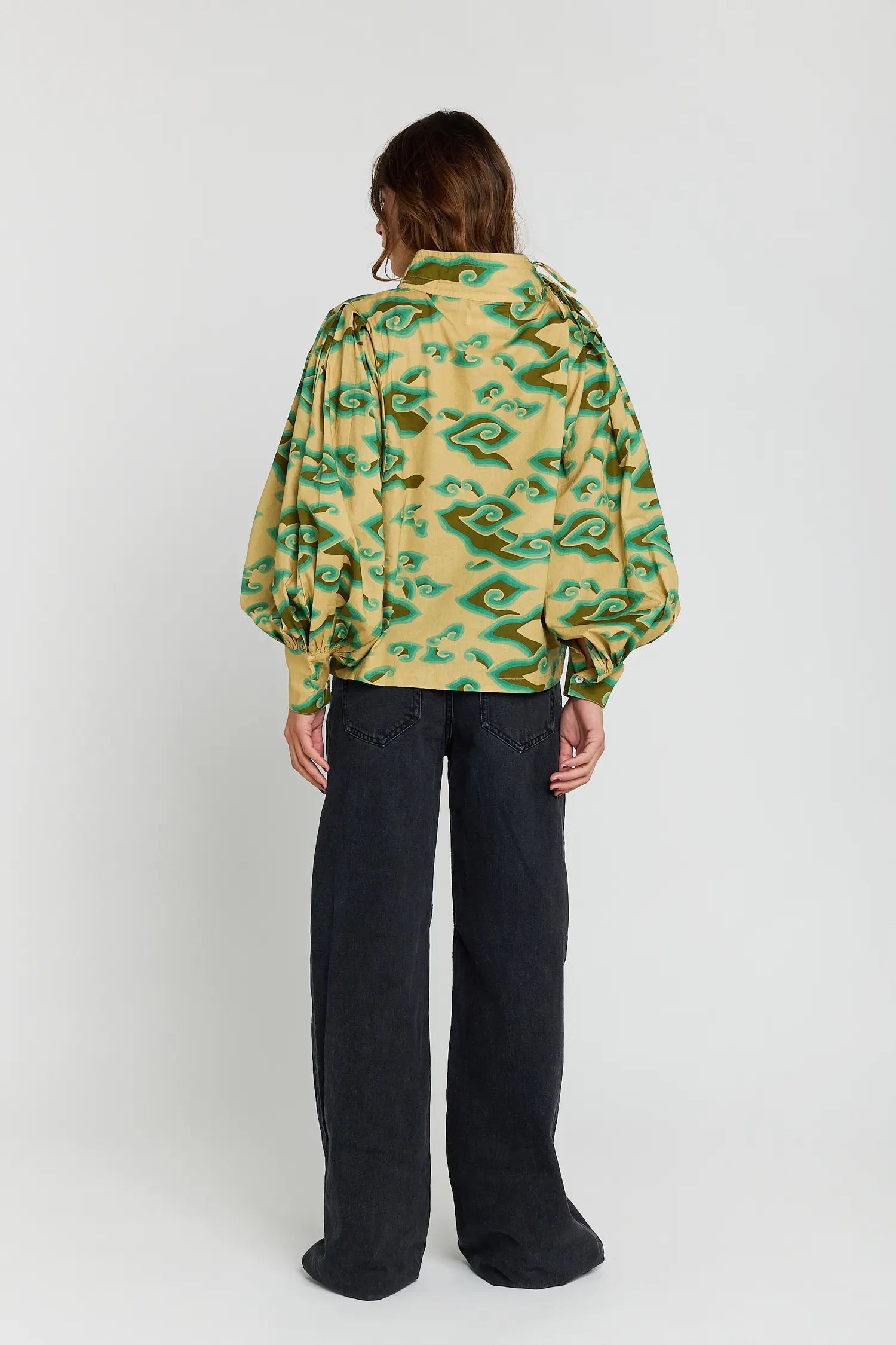 SELF green printed blouse