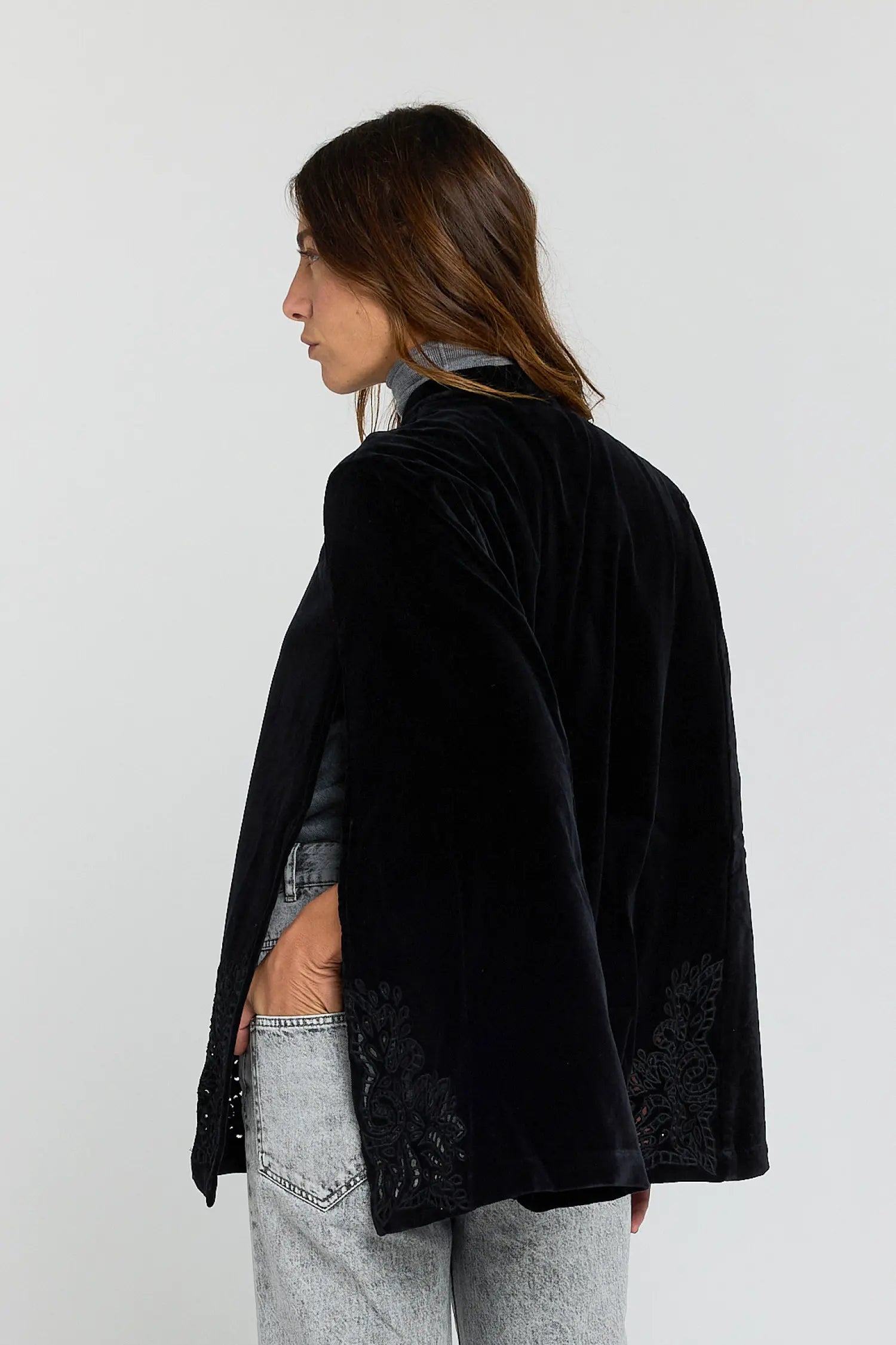 LOVE black openwork velvet cape