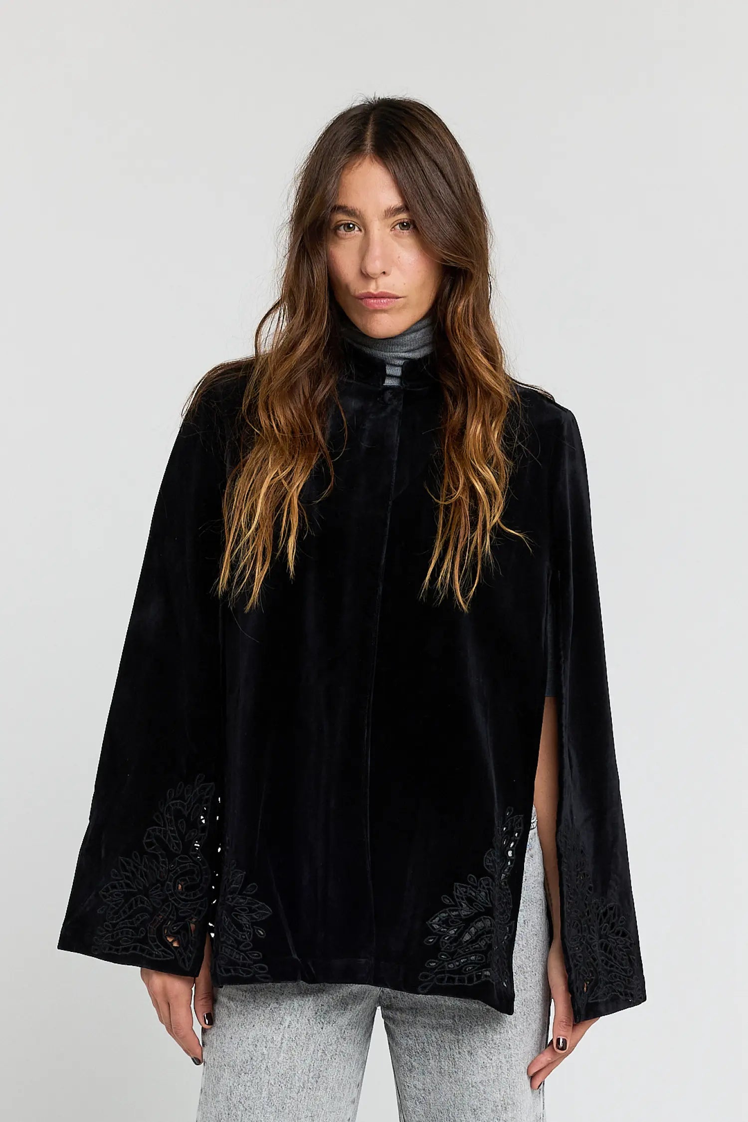 LOVE black openwork velvet cape