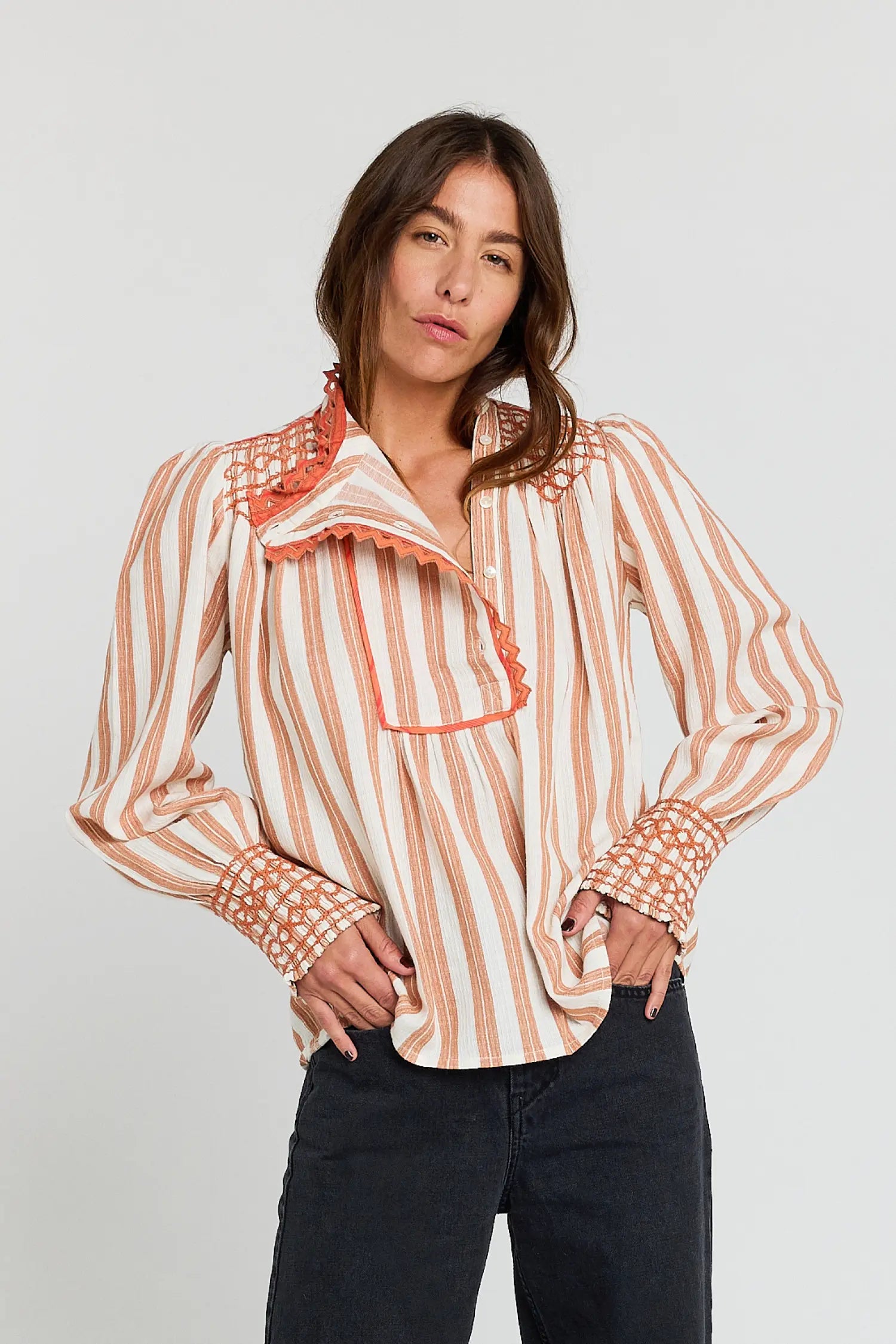 Blouse brodée terracotta CONFIDENT