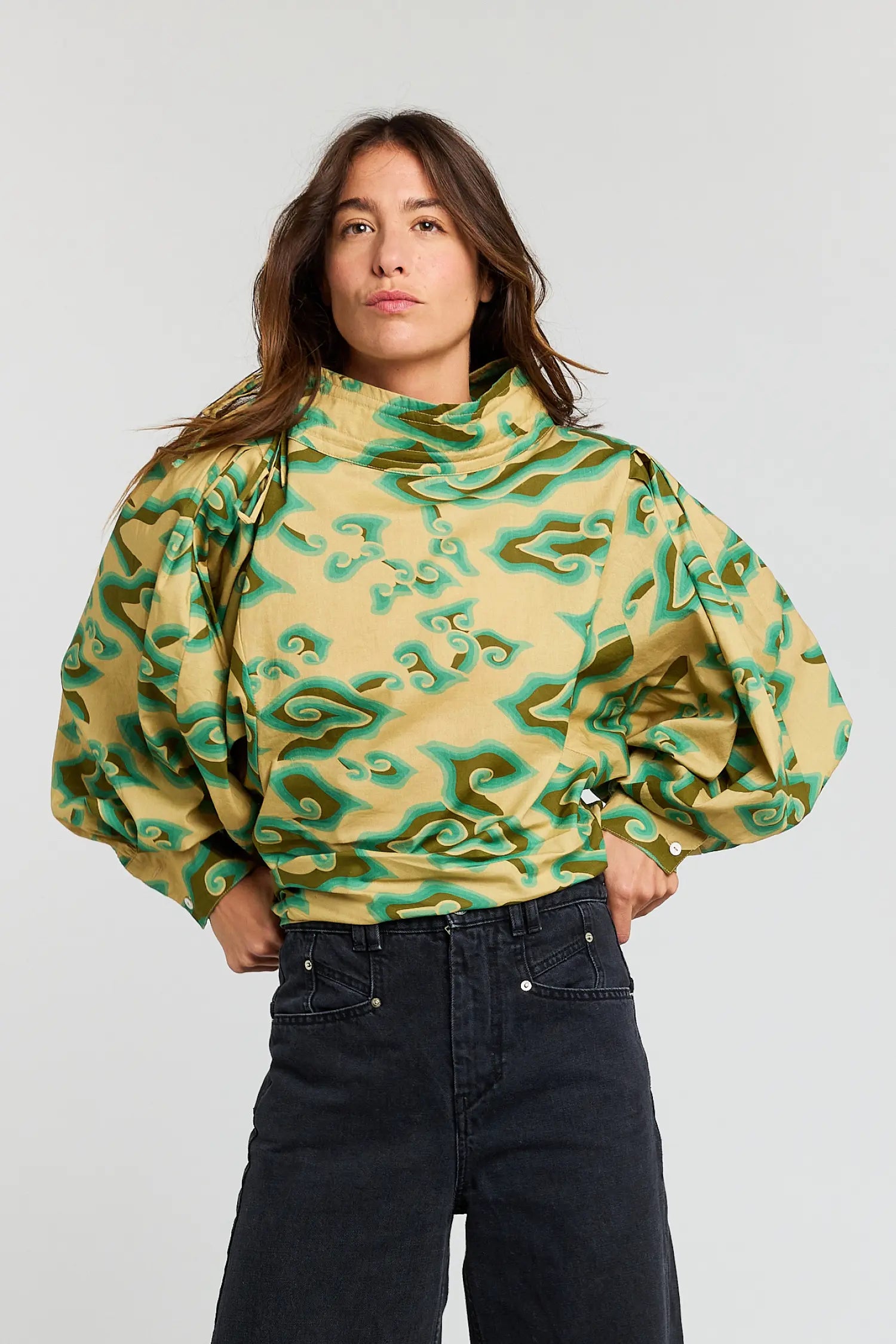 Blouse imprimée verte SELF