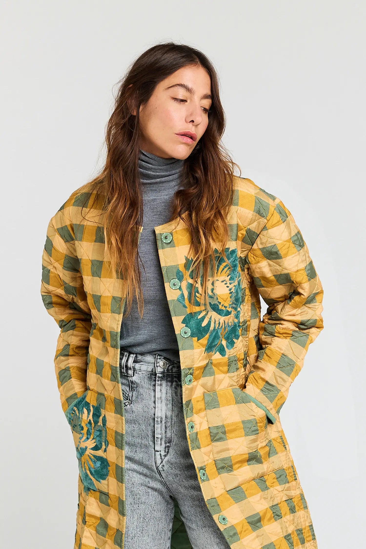 Curious Mustard and Turquoise Plaid Coat