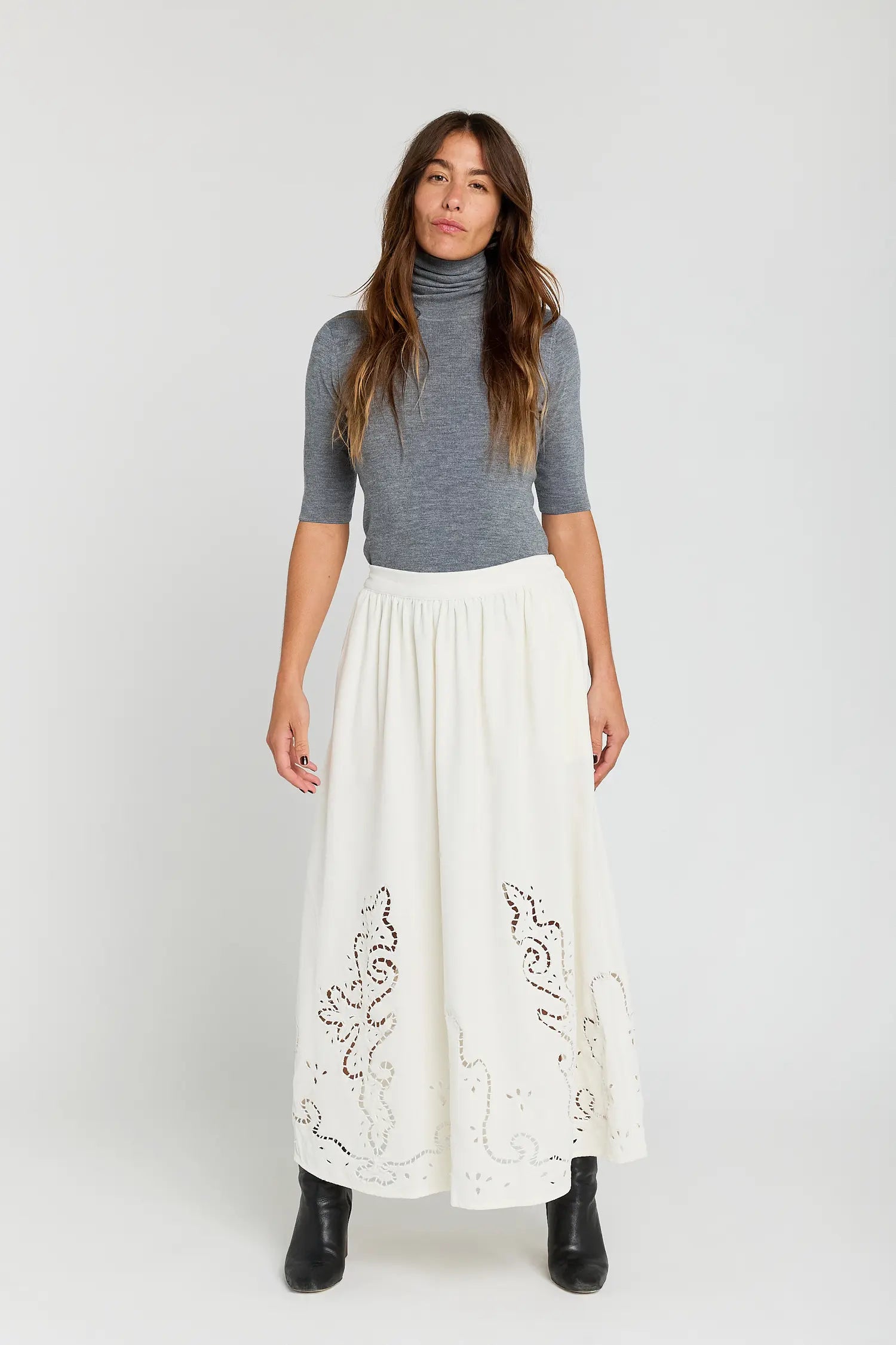 LOVE white openwork velvet skirt