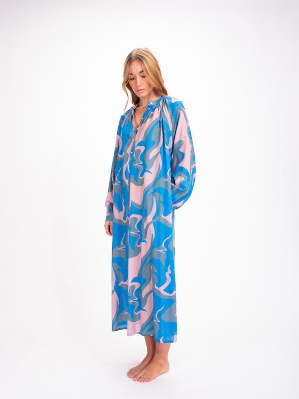 Robe longue imprimée bleu Sukka
