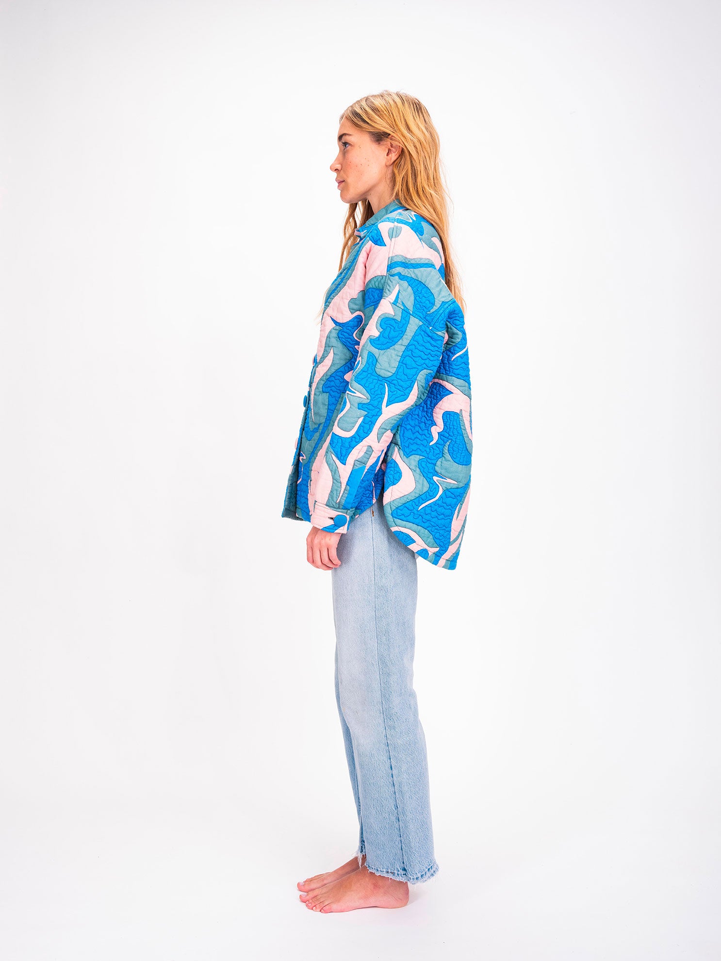 Sukka Blue Printed Quilted Overshirt