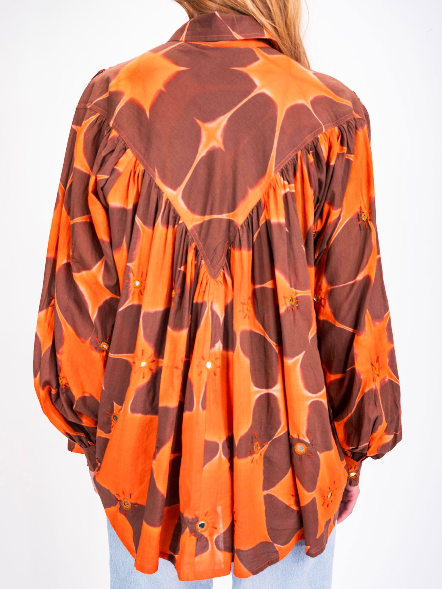 Chemise tie and dye orangé brodée Cramp