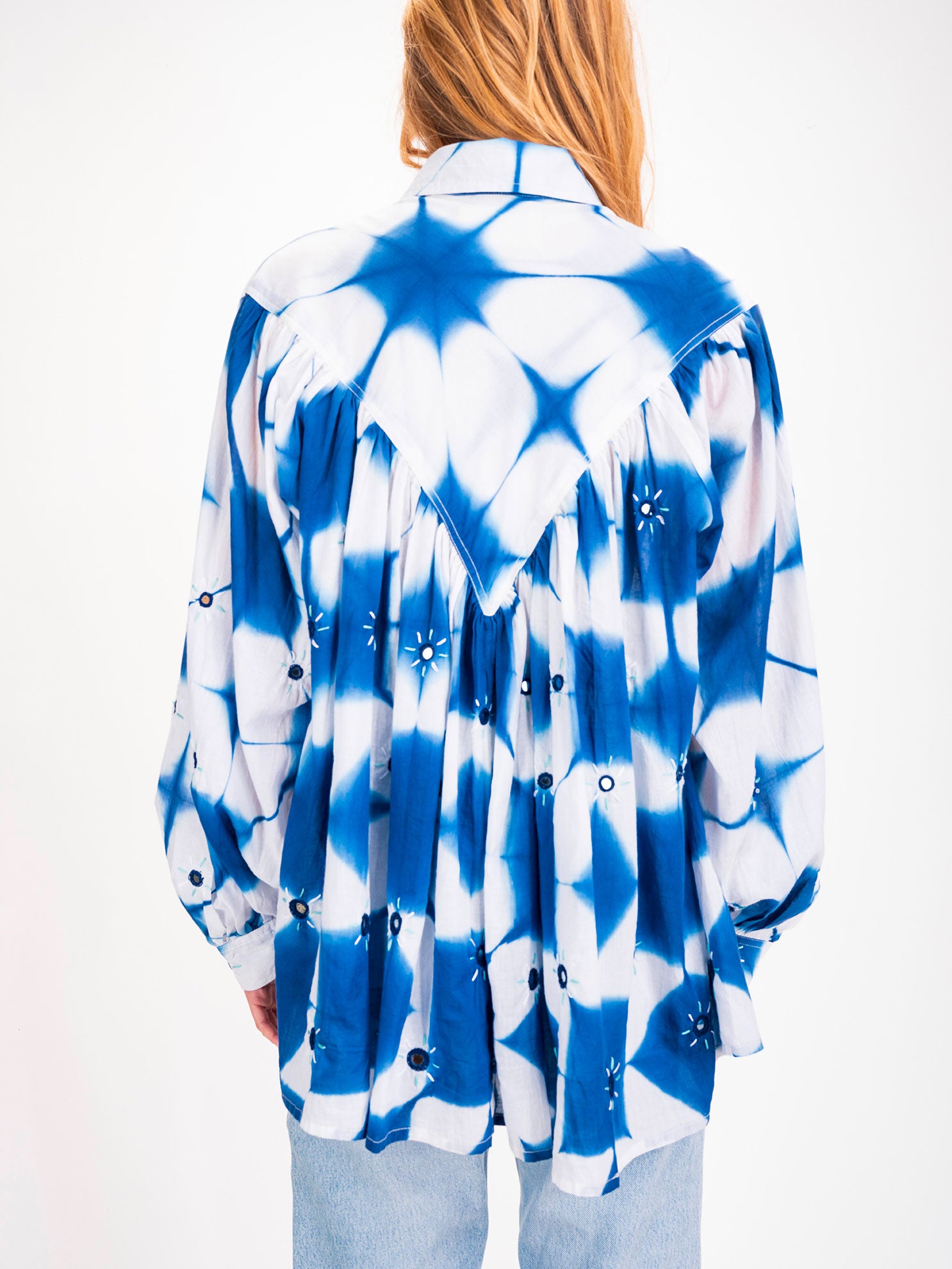 Cramp blue embroidered tie and dye shirt 