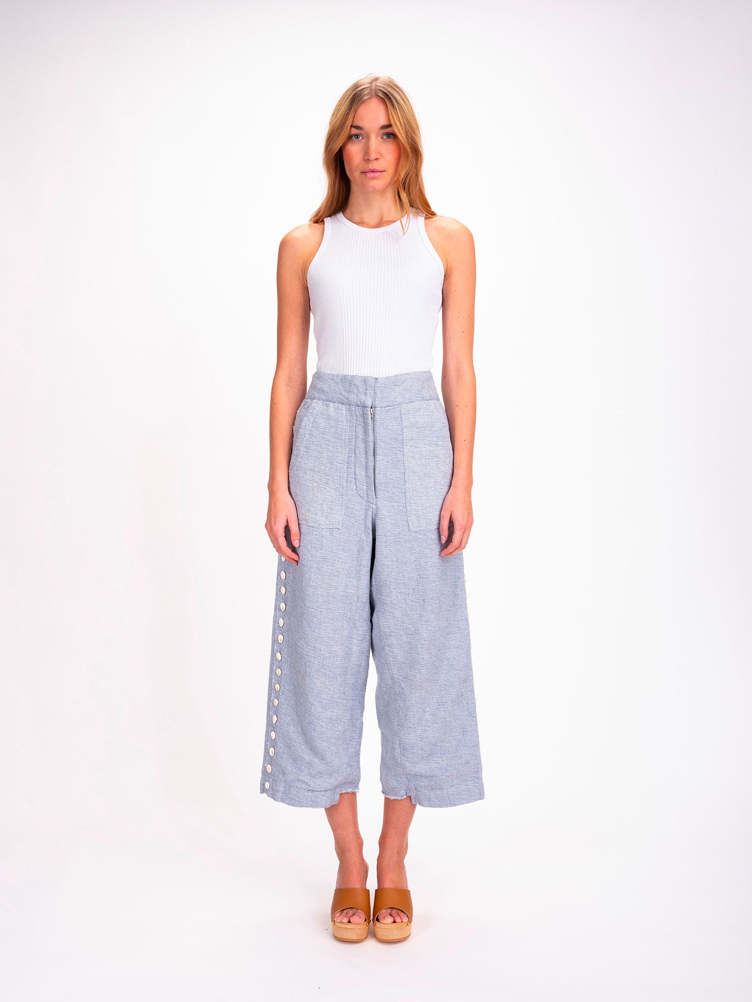 Sky Blue Cotton Pants with Cowrie Shells