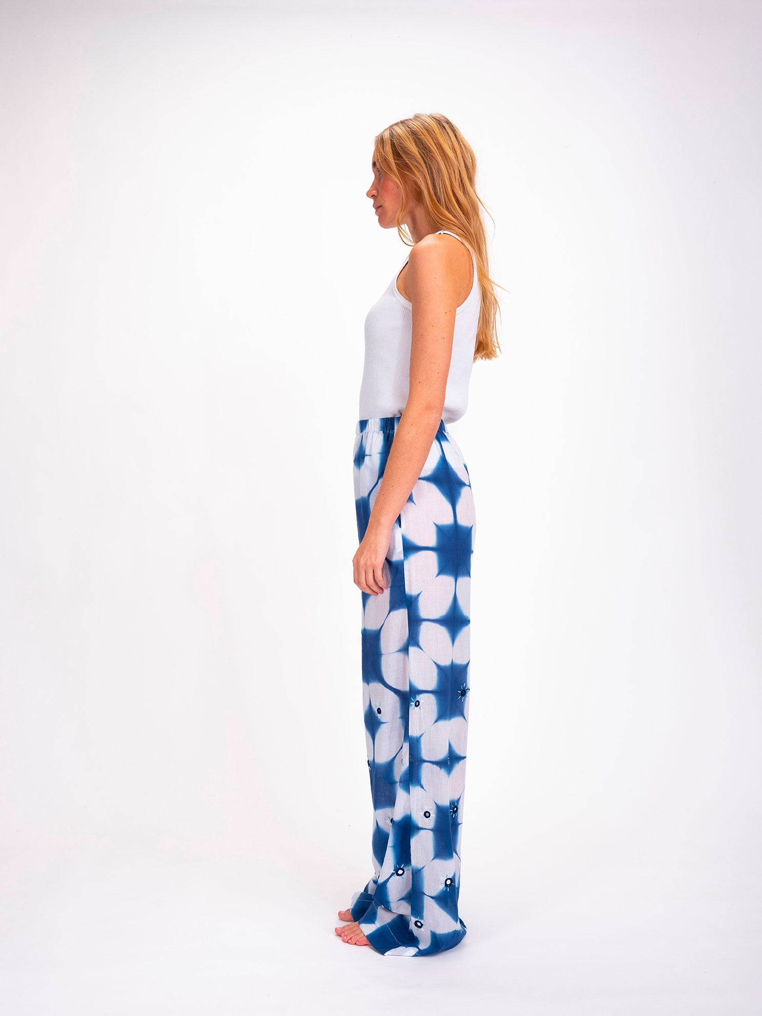 Cramp blue embroidered tie and dye pants 