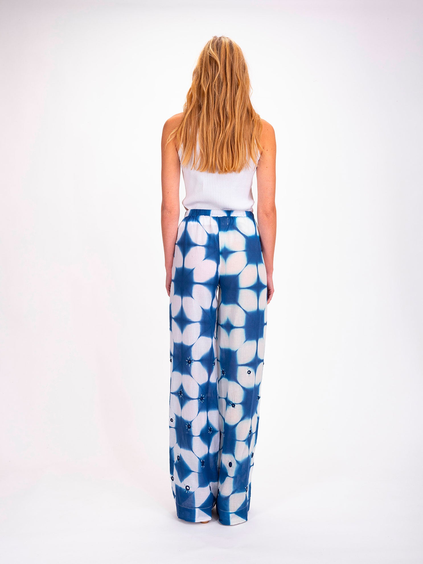 Cramp blue embroidered tie and dye pants 