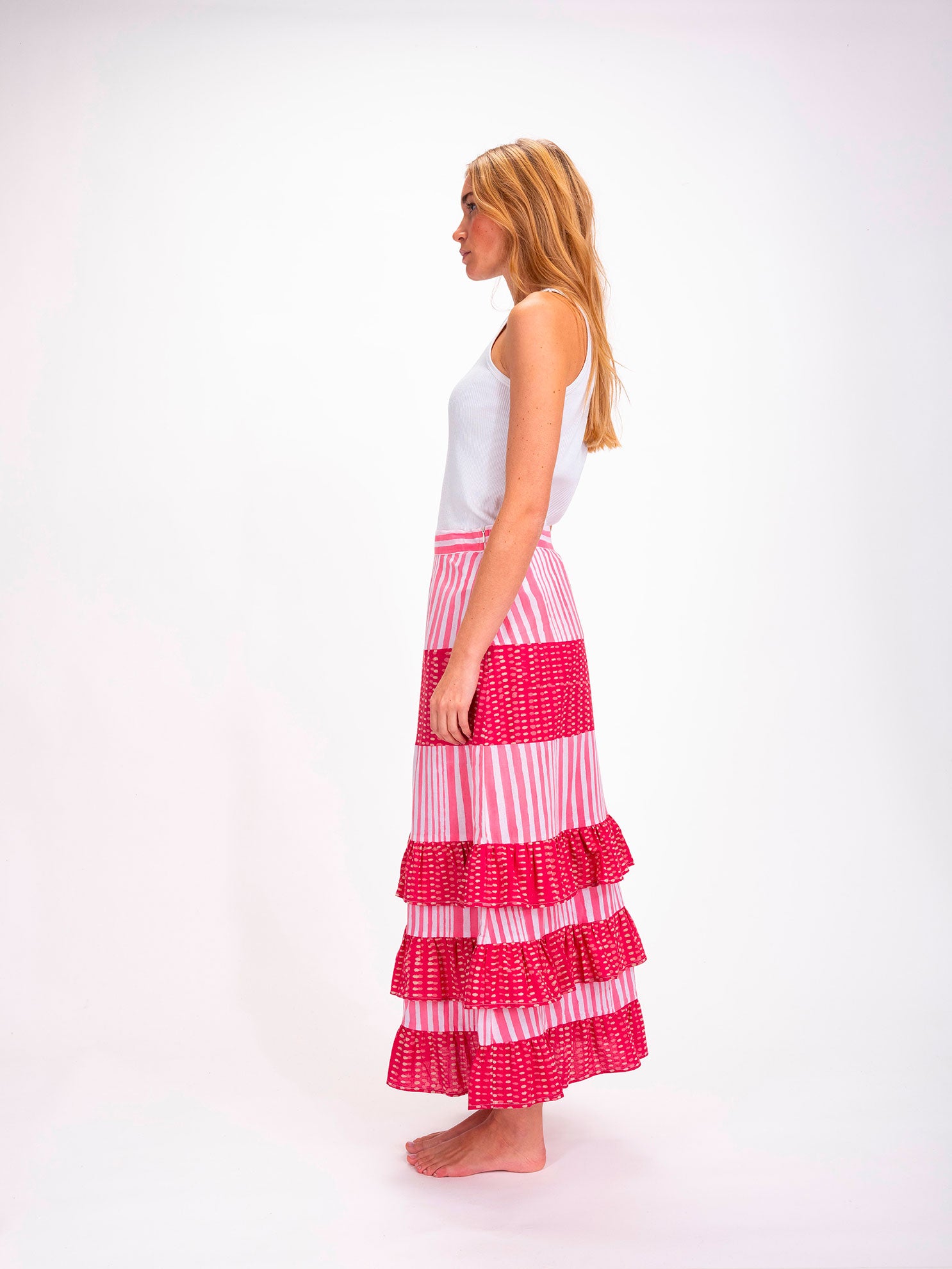 Shiva Pink Striped Long Skirt 