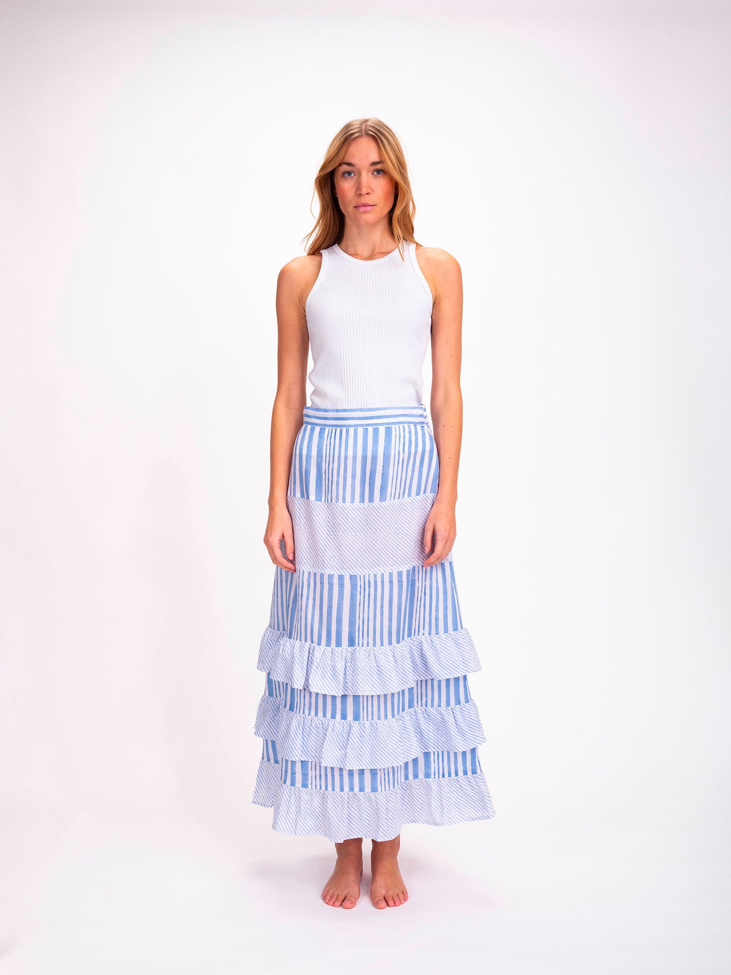 Shiva Blue Striped Long Skirt 