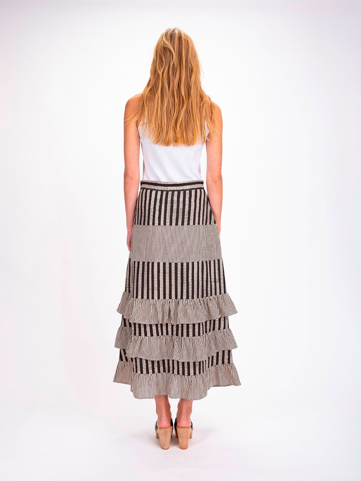 Shiva Black Striped Long Skirt 