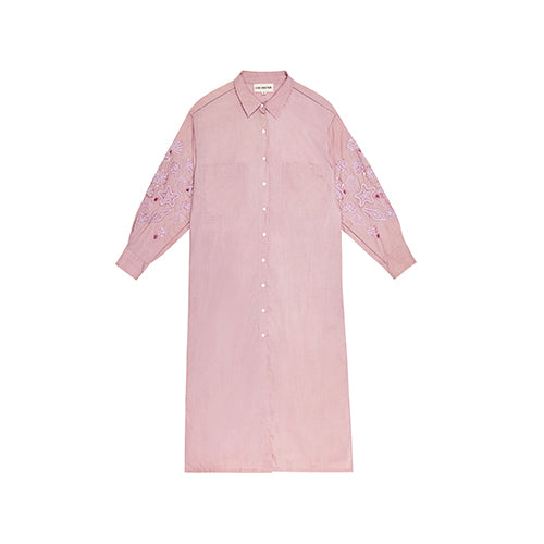 Robe longue rose poudré brodée coquillage Ogaan