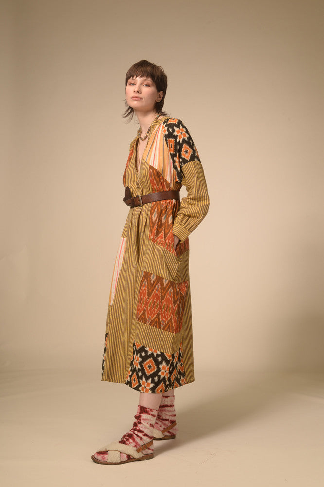 Ekam mustard patchwork dress