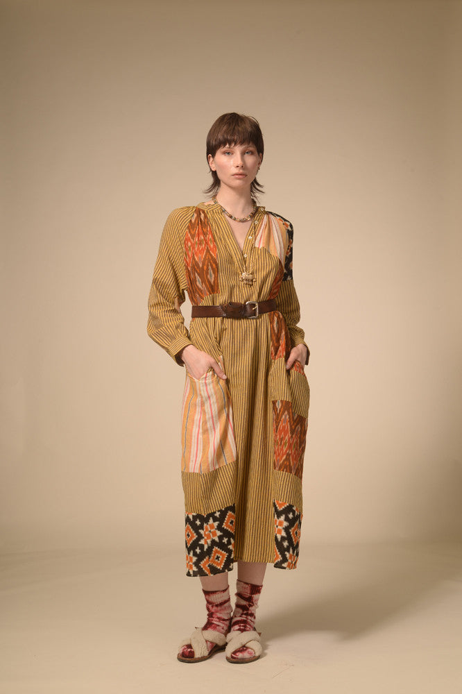 Ekam mustard patchwork dress