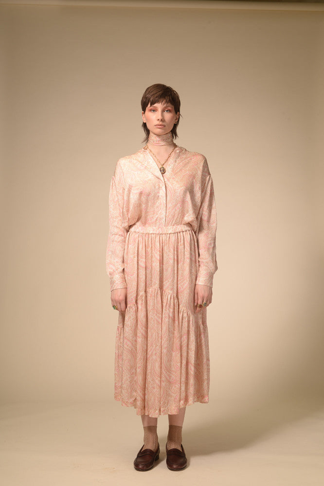 Long pink pashmina silk skirt Paisley