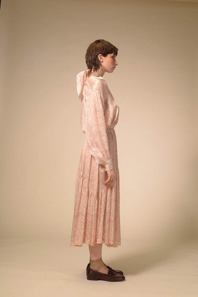 Long pink pashmina silk skirt Paisley