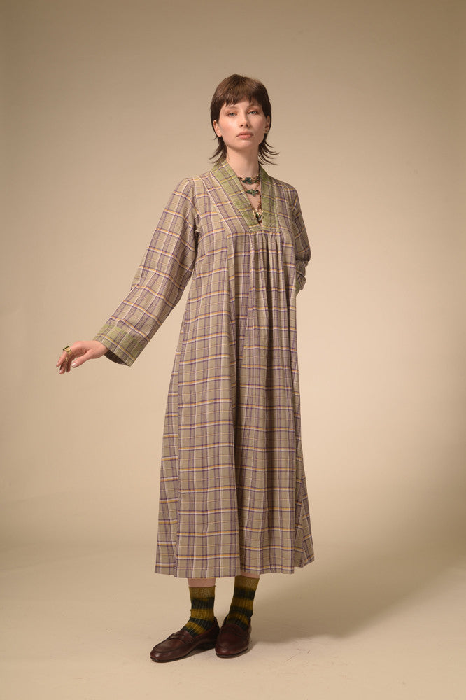 Jil purple tartan long dress