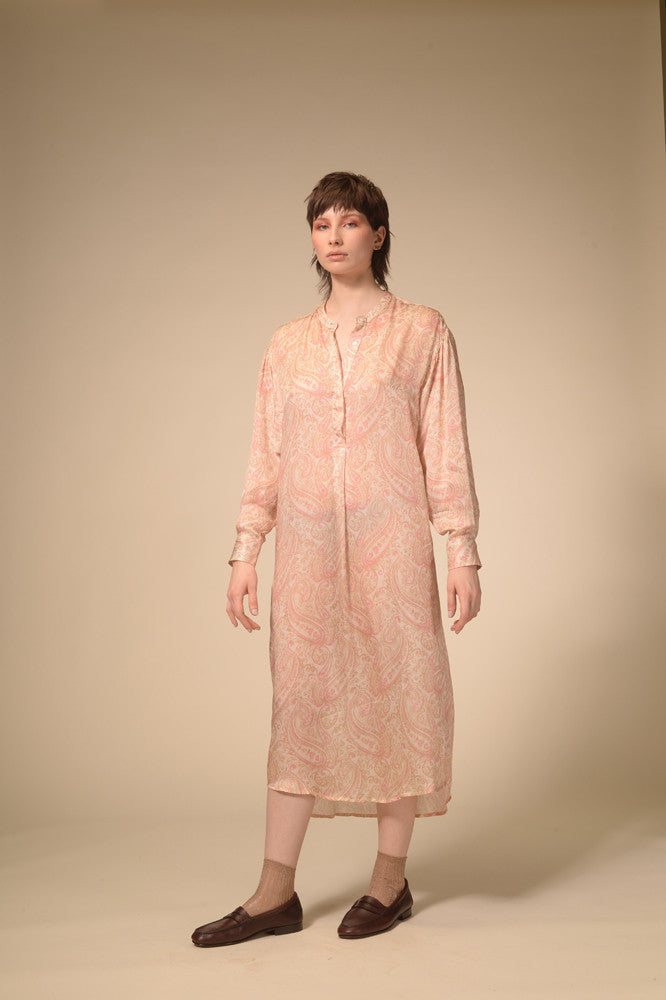 Long pink pashmina silk dress Paisley
