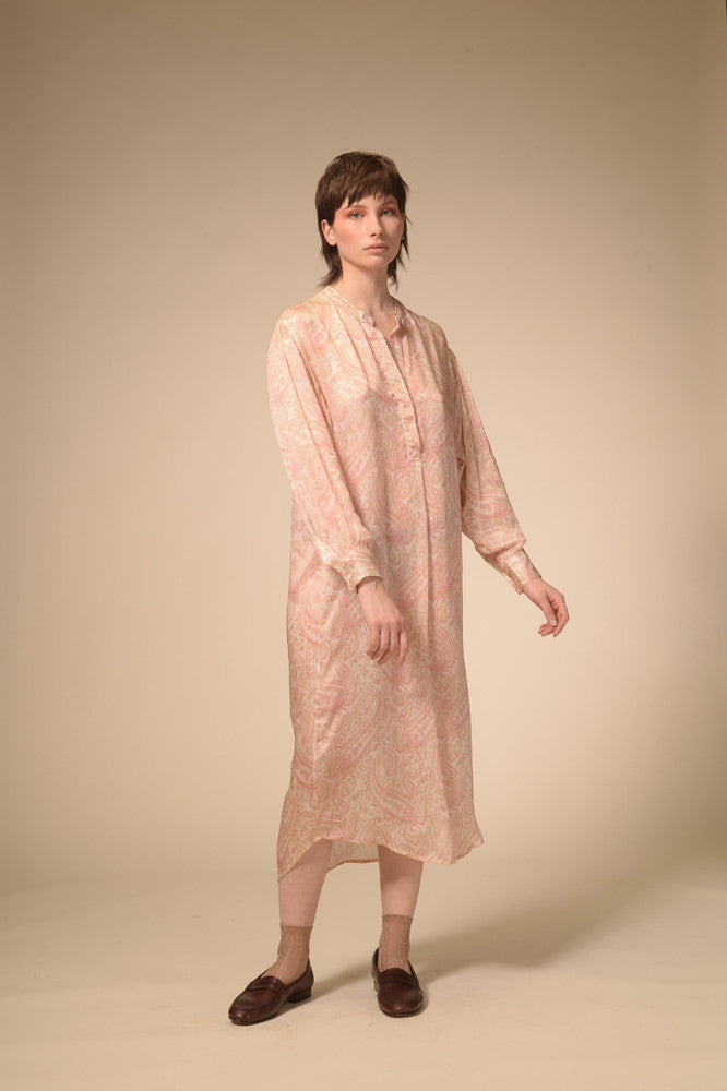 Long pink pashmina silk dress Paisley