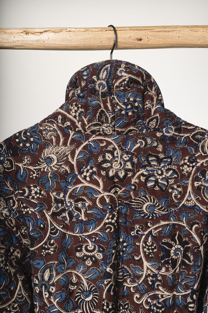 Kalamkari flower print quilted coat