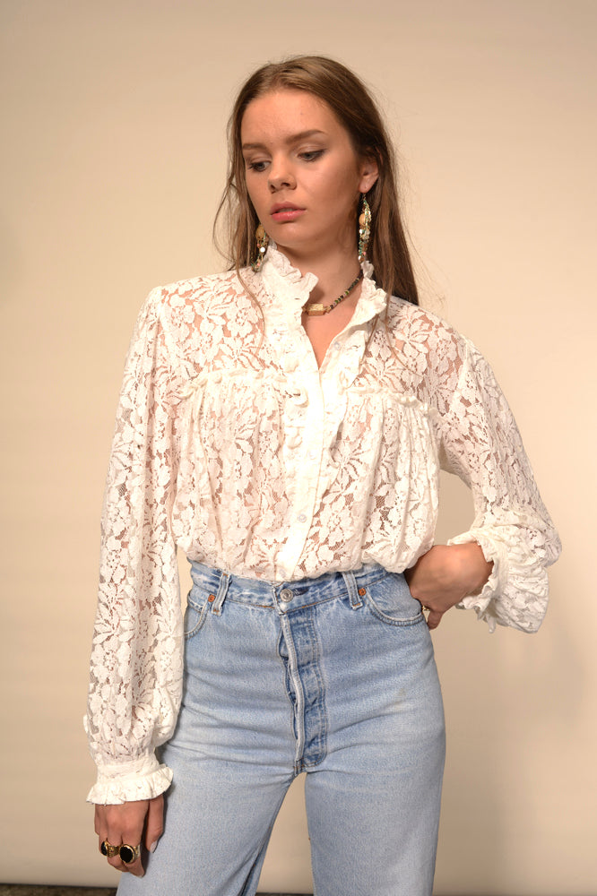 Poja white lace blouse