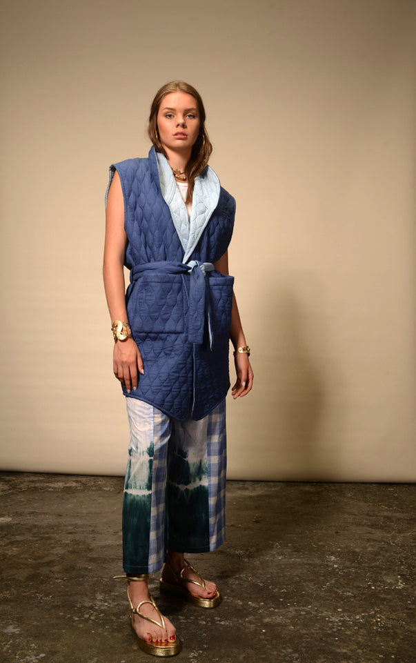 Nilai blue quilted sleeveless kimono