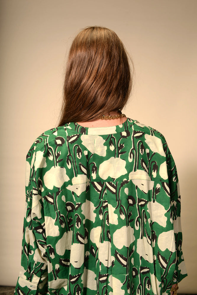 Flower green flower print tunic blouse