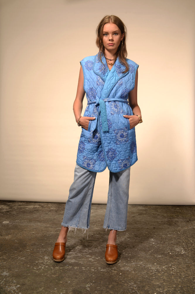 Kali blue mandala quilted sleeveless kimono