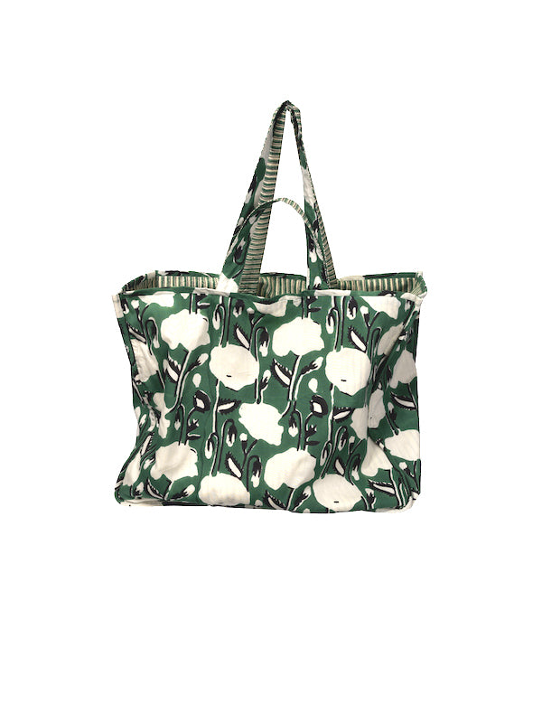 Green flower print tote bag Flower