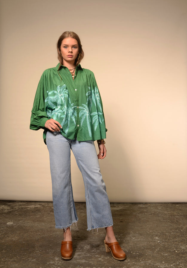 Green tie and dye Palm blouse