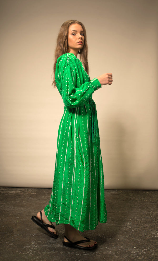 Green Silk Bandhani Long Dress