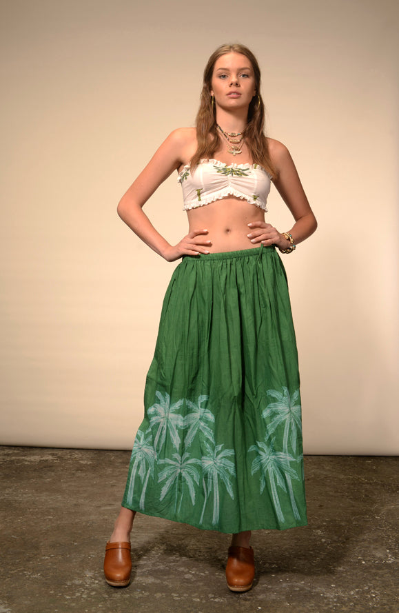 Palm green tie and dye long skirt