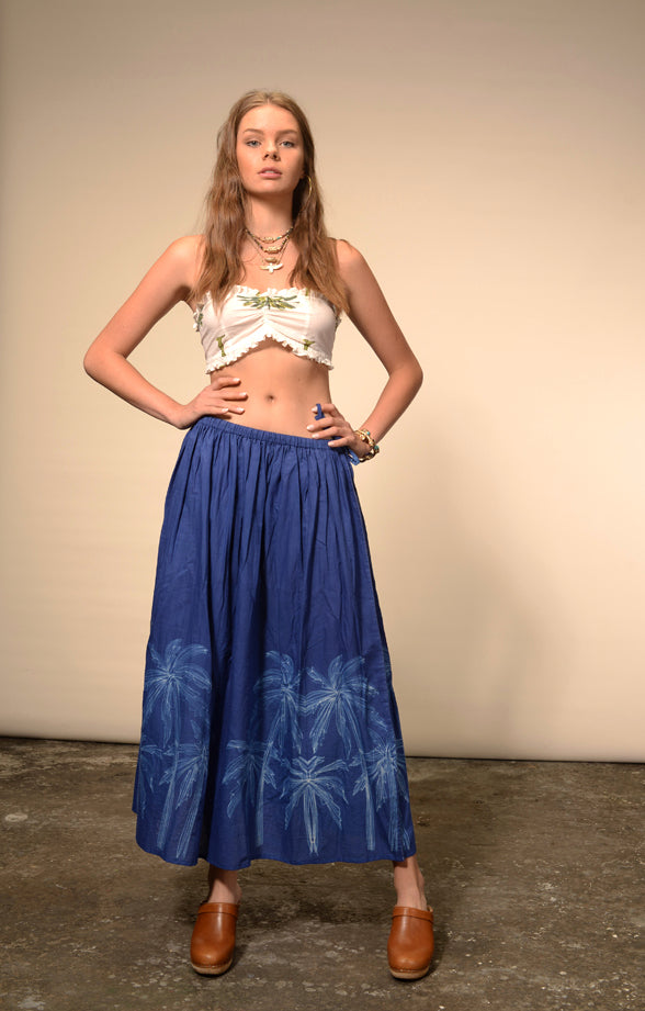 Palm blue tie and dye long skirt