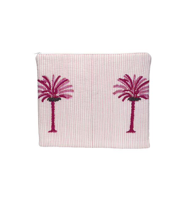 Tree pink quilted palm tree pouch