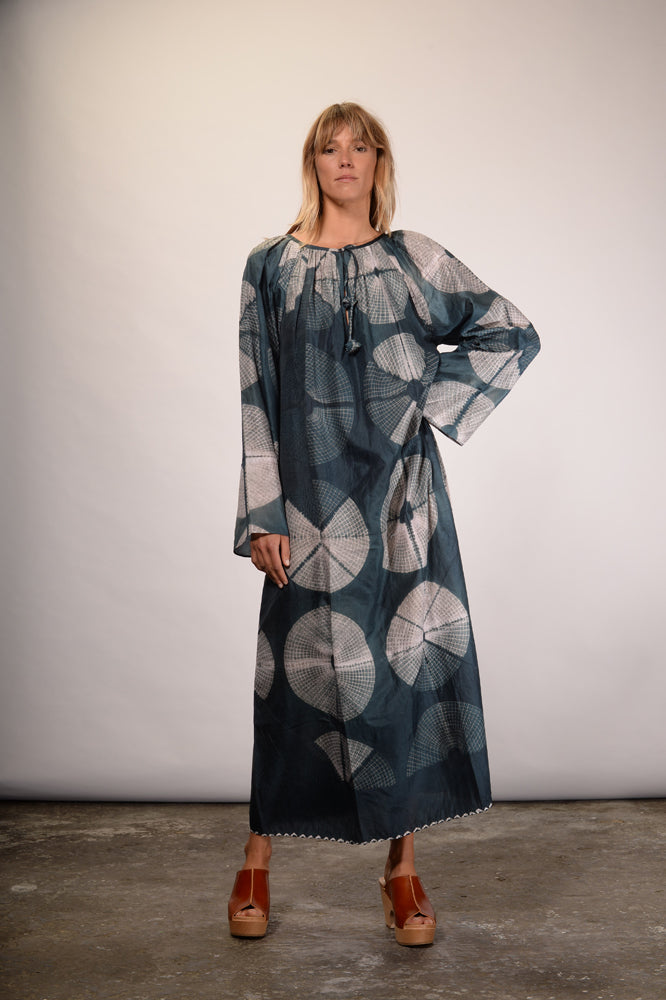 Mulberry tie and dye silk long dress
