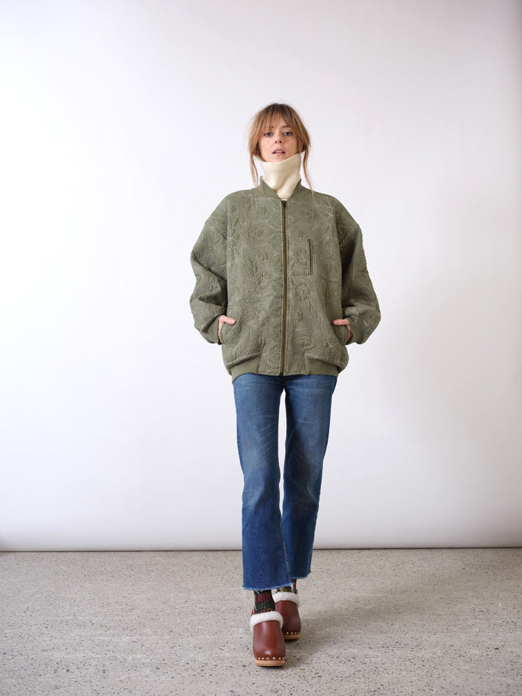 Flowers khaki quilted cotton bomber jacket Flowers