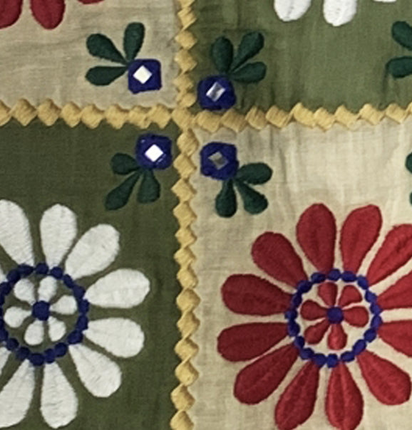 Embroidered patchwork bolero in khaki velvet