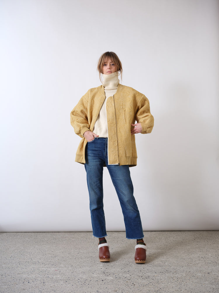 Flowers sand quilted cotton bomber jacket