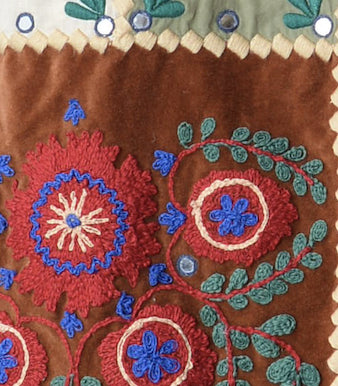Embroidered patchwork bolero in tobacco velvet