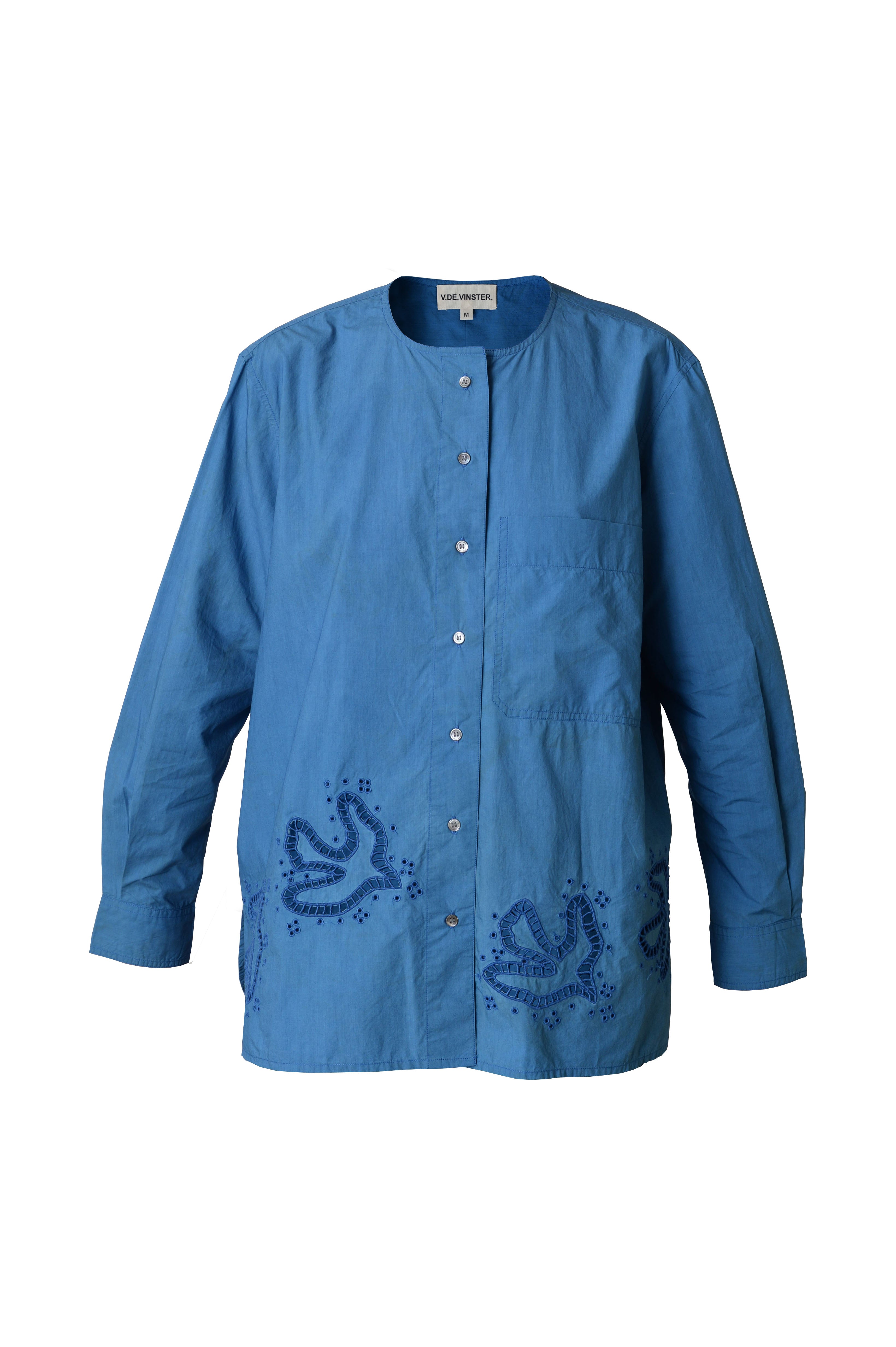 Birds blue embroidered bird shirt