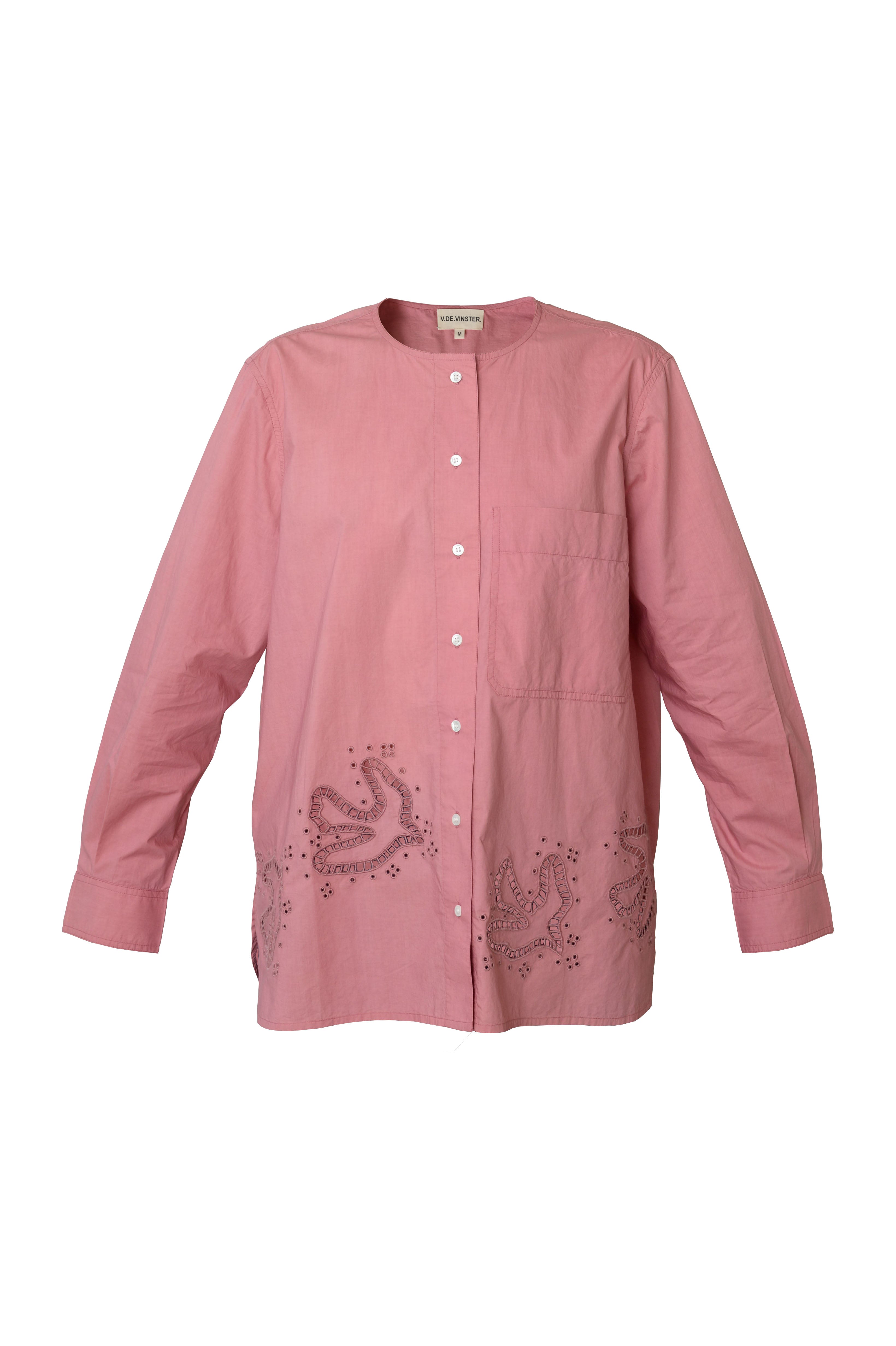 Birds embroidered pink shirt