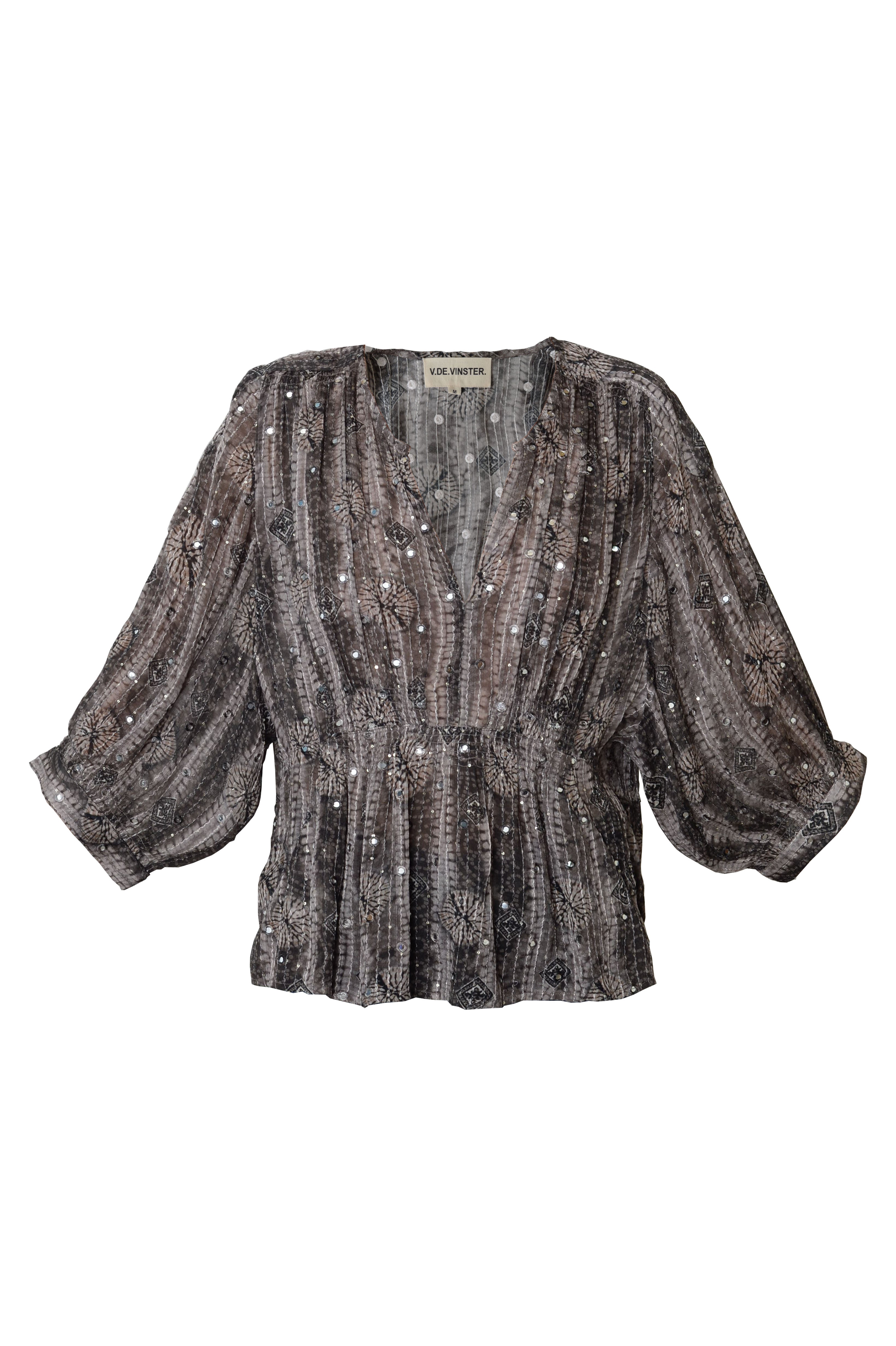Black and gray rhinestone blouse party wear