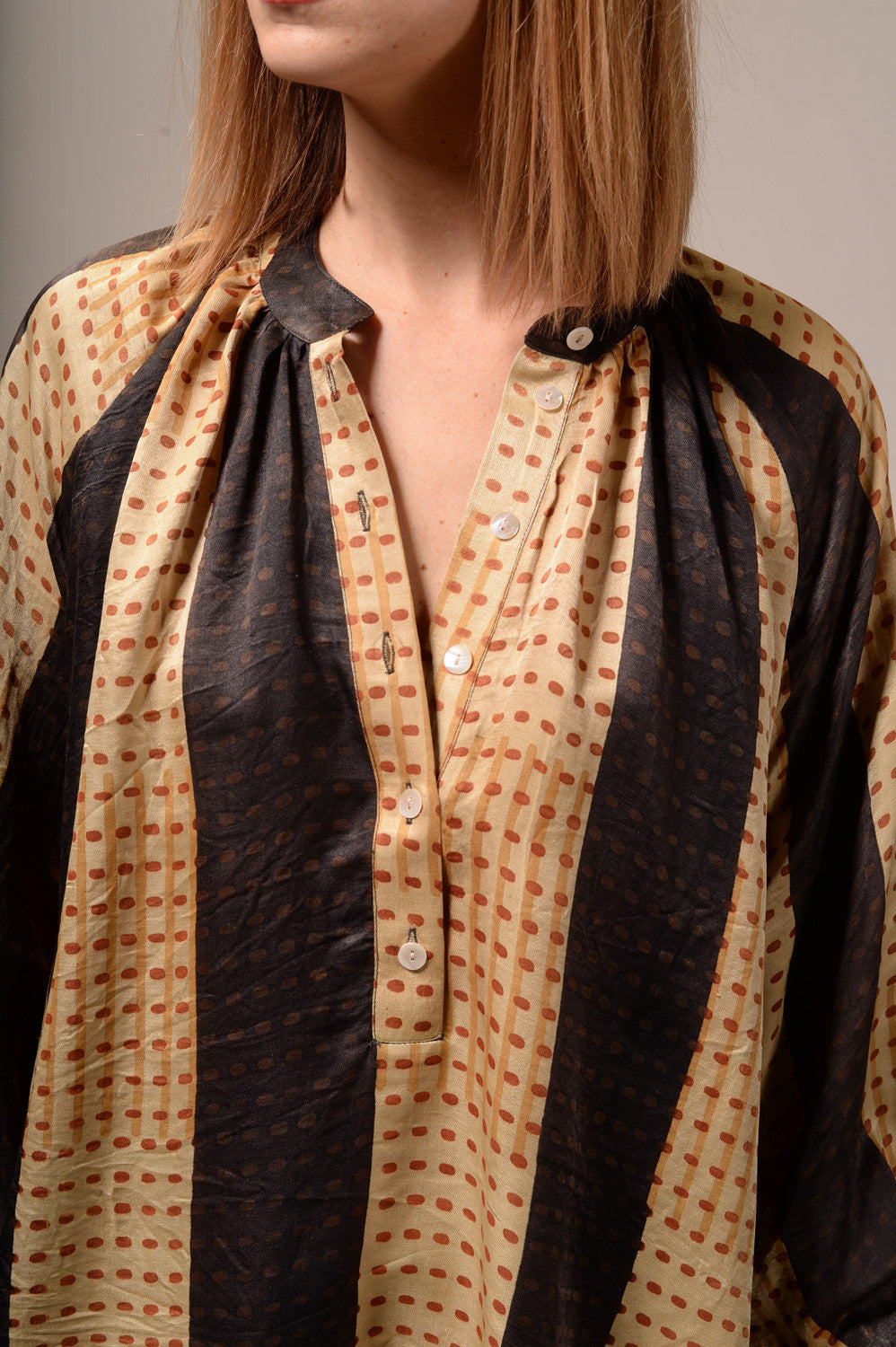Ajrak beige striped silk blouse